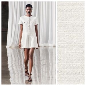 NWT. Zara ZW Collection Ecru Textured Short A-line Dress. Size L.